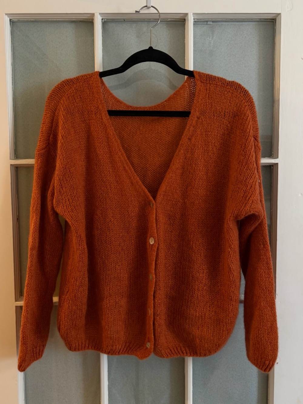 Vintage rust Orange V-Neck Button Mohair Cardigan Sweater